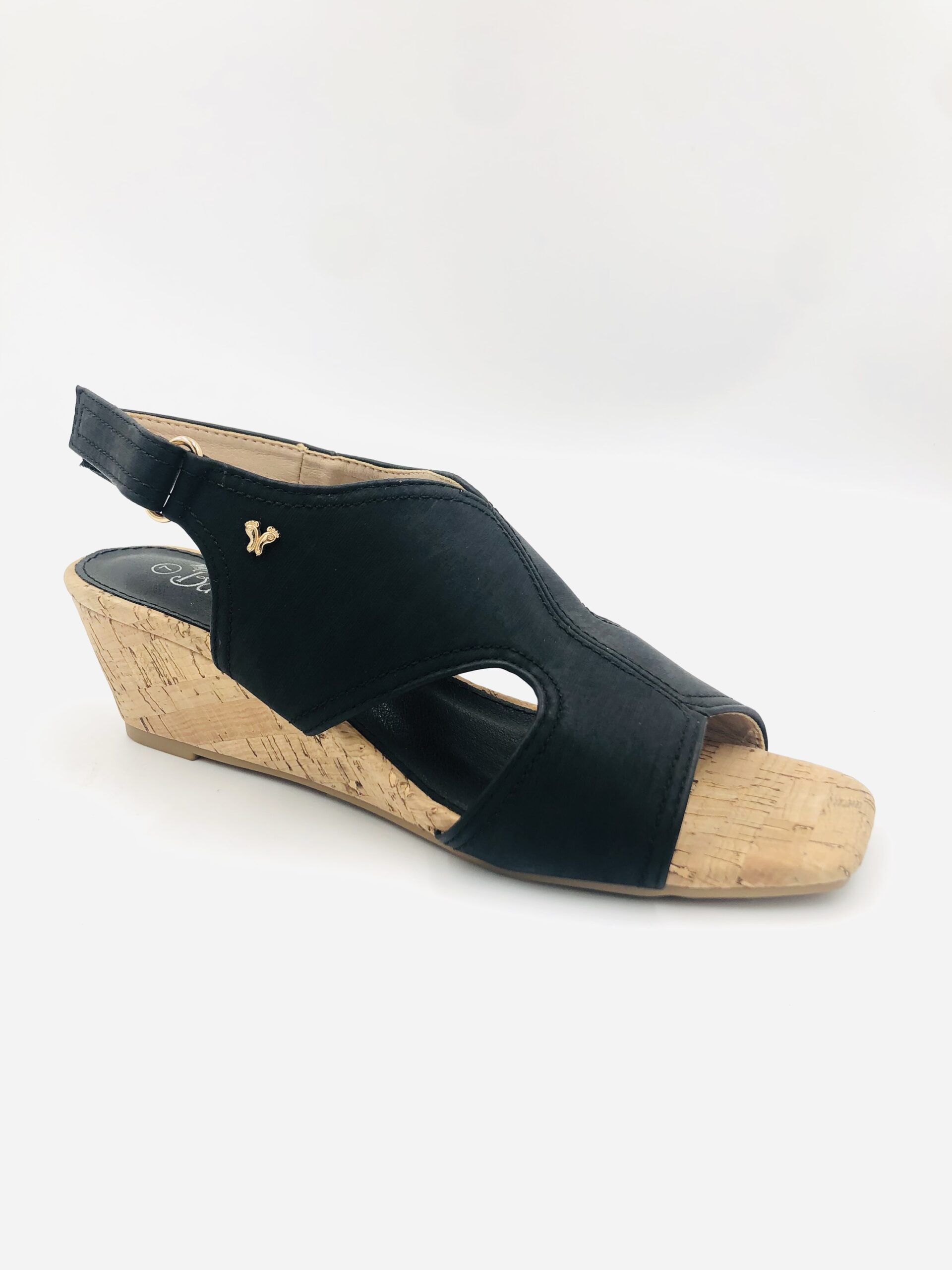 Butterfly Desi 2 Black Ladies Cork Wedge Sandal