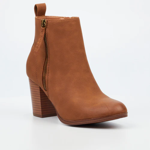 Miss Black Ahlam 9 Tan Ladies Zip Ankle Boot - Shoe World