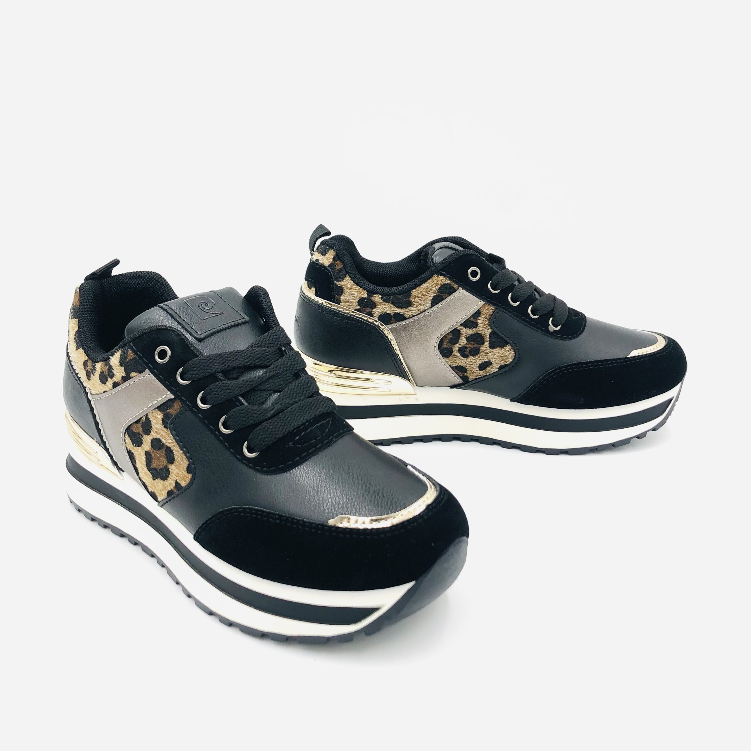 Pierre Cardin Marlenne 3 Black Leopard Ladies Chunky Sneaker