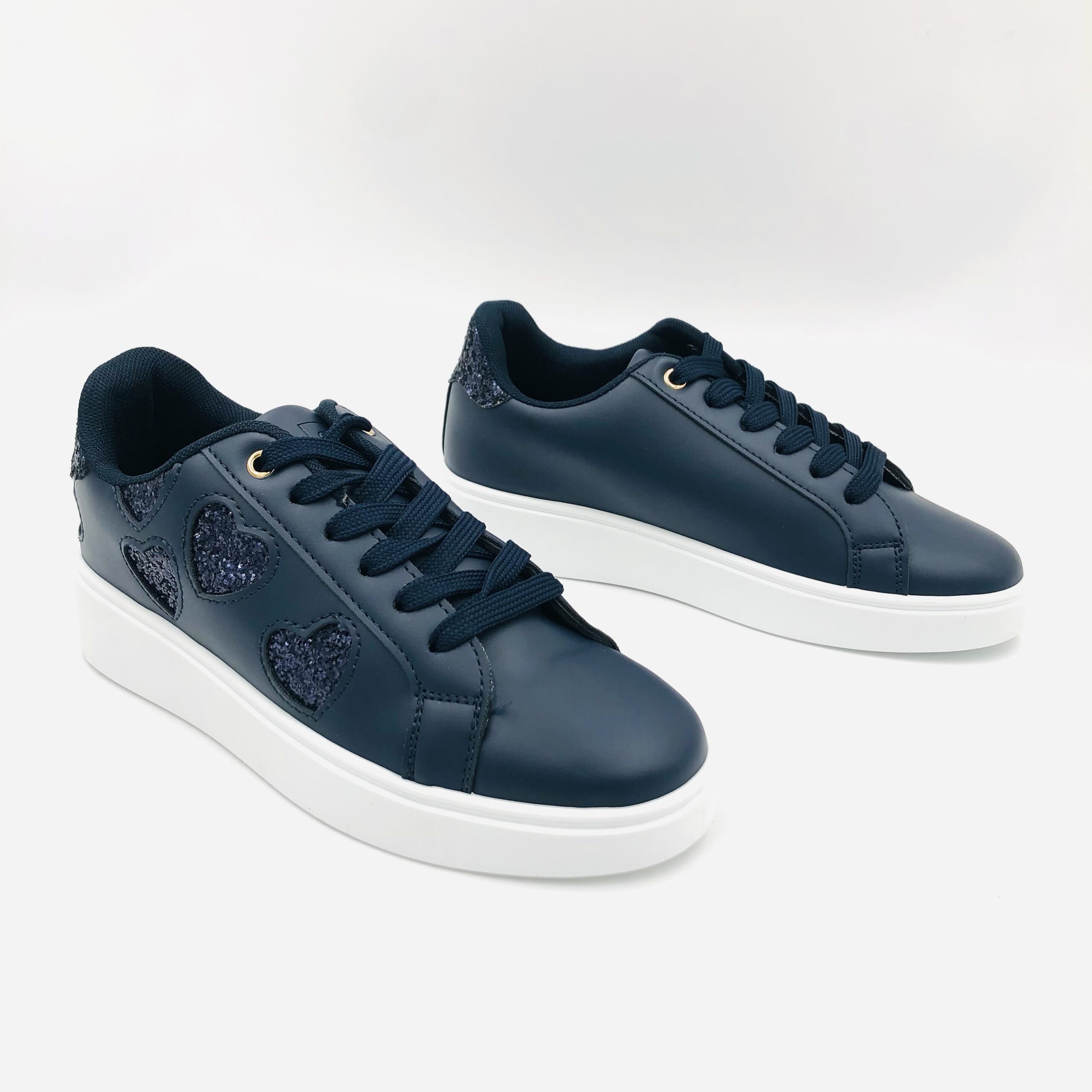 Pierre Cardin Godiva 1 Navy Glitter Heart Ladies Court Sneaker