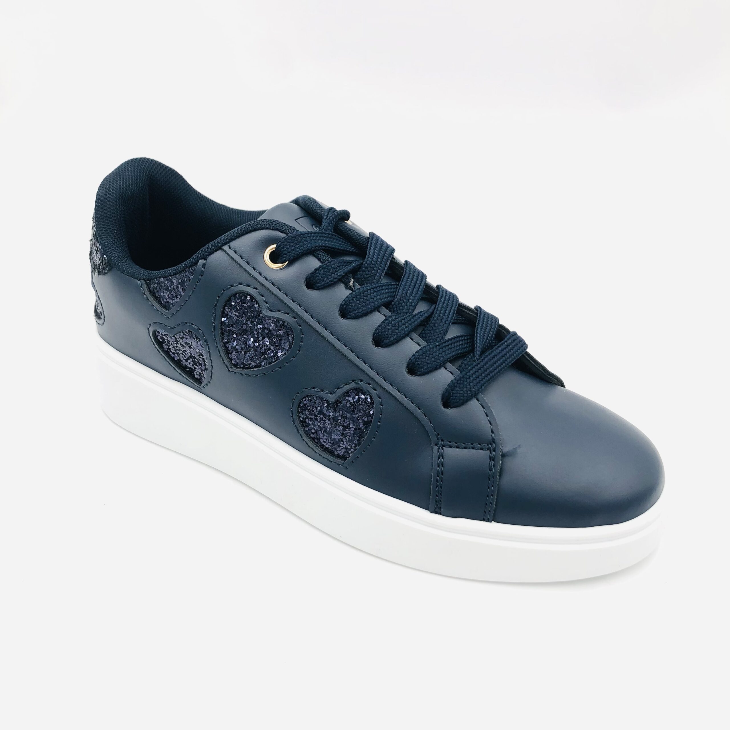Pierre Cardin Godiva 1 Navy Glitter Heart Ladies Court Sneaker - Image 2