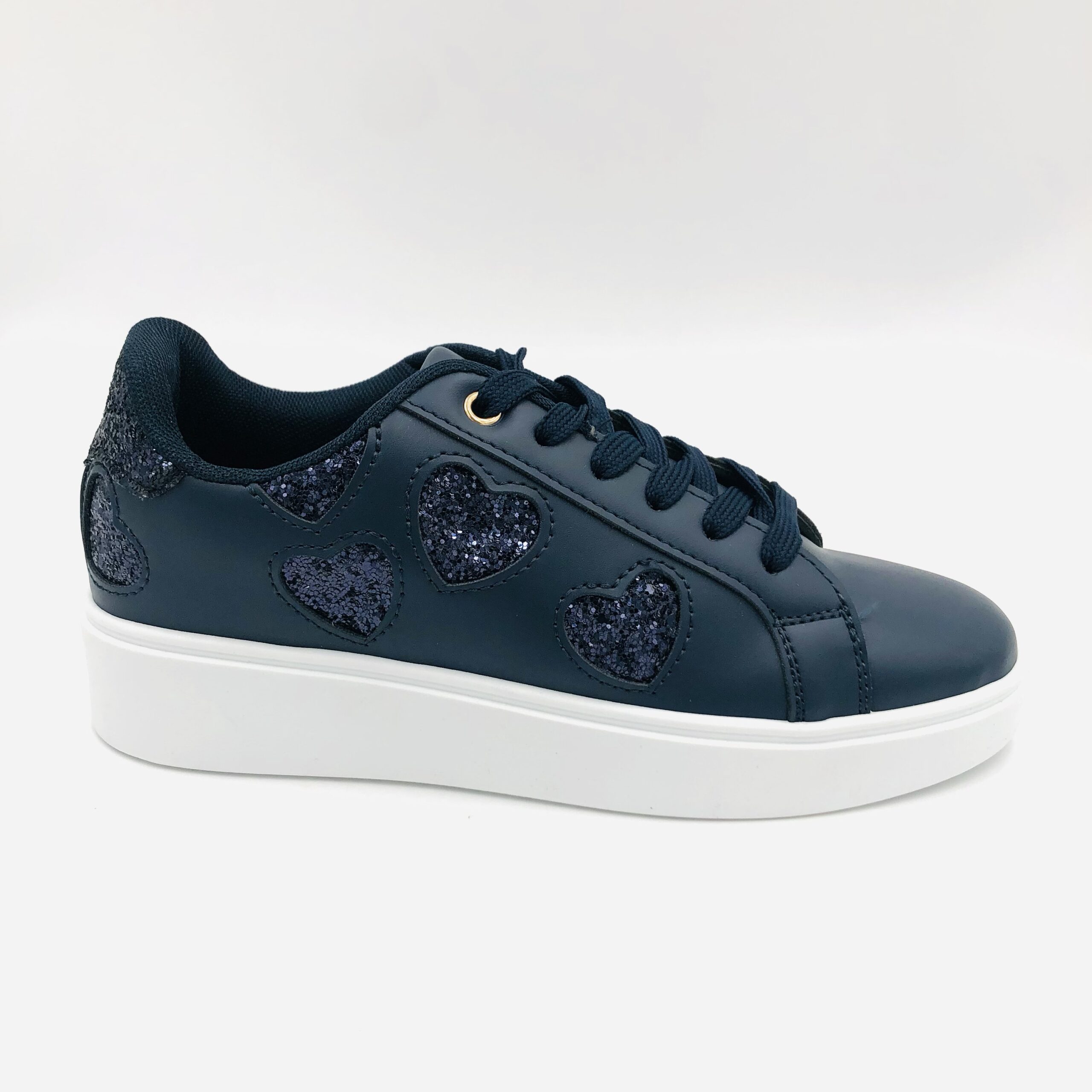 Pierre Cardin Godiva 1 Navy Glitter Heart Ladies Court Sneaker - Image 3