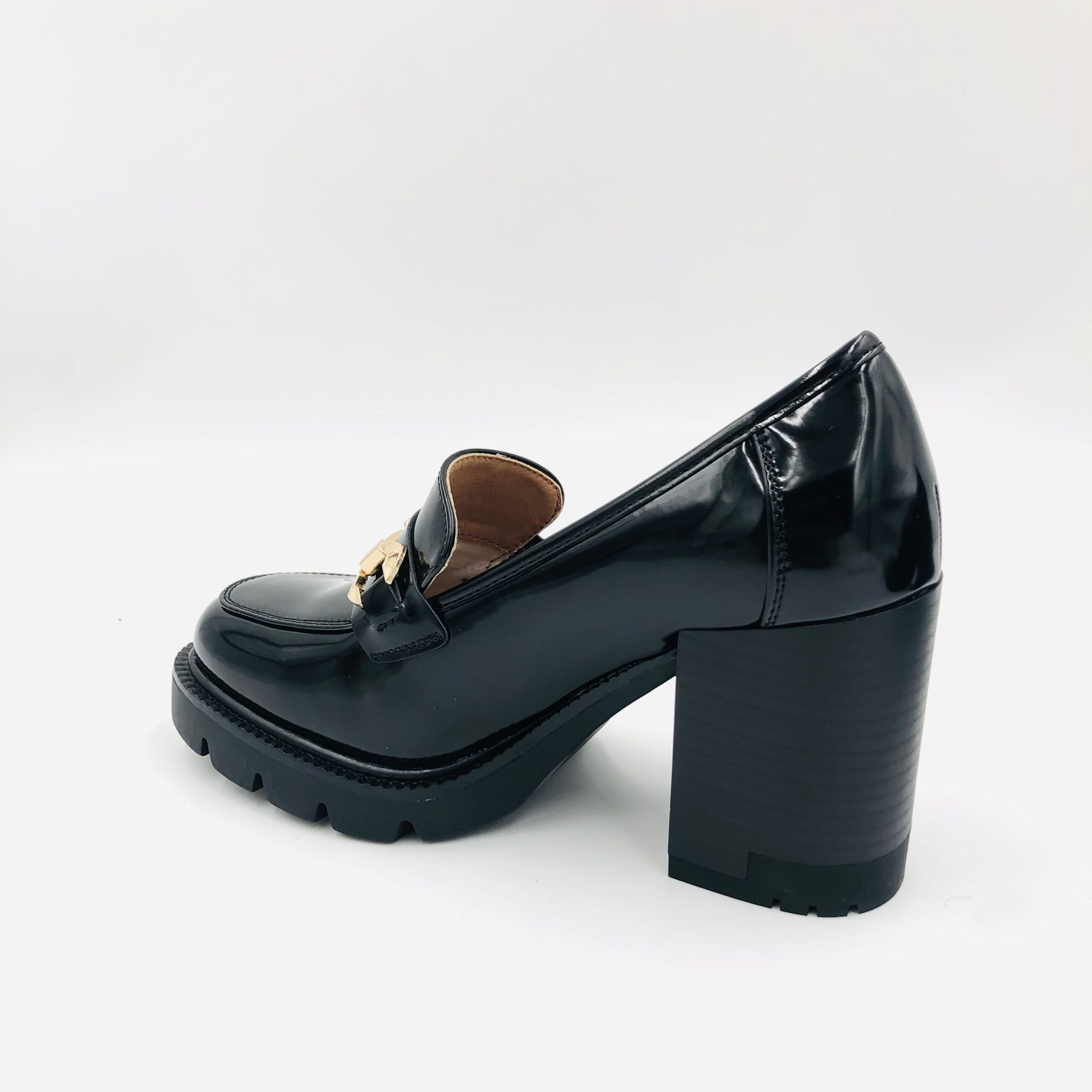 Miss Black Leah 2 Black Hi-Shine Ladies Block Heel - Image 3