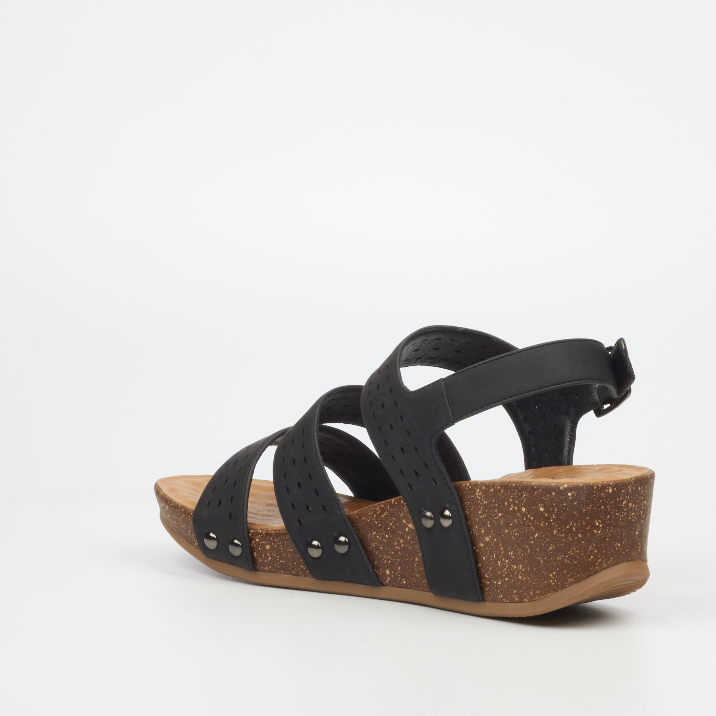 Butterfly Cheyan 2 Black Ladies Cork Wedge Sandal - Shoe World