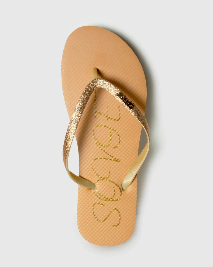 Soviet Ladies Perry Glitter Beige & Gold Flip-Flops - Image 4
