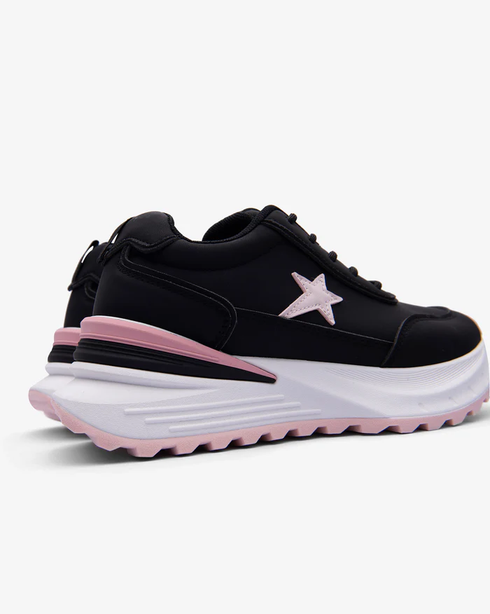 Soviet Ladies Primo Black & Pink Lace-Up Sneaker - Image 3