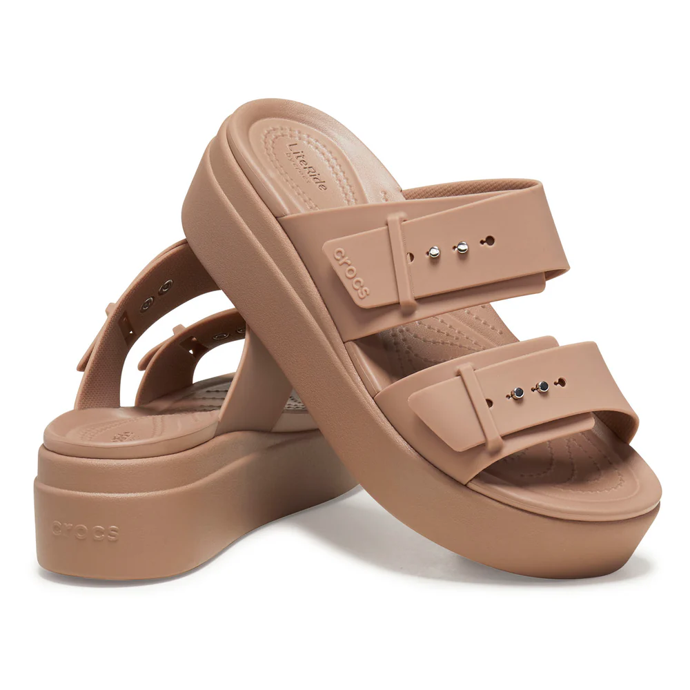 Crocs Brooklyn Buckle Low Wedge Latte Ladies Sandal