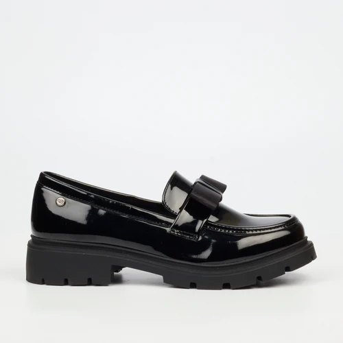Miss Black Tipsy 15 Black Patent Ladies Bow Loafer - Image 3