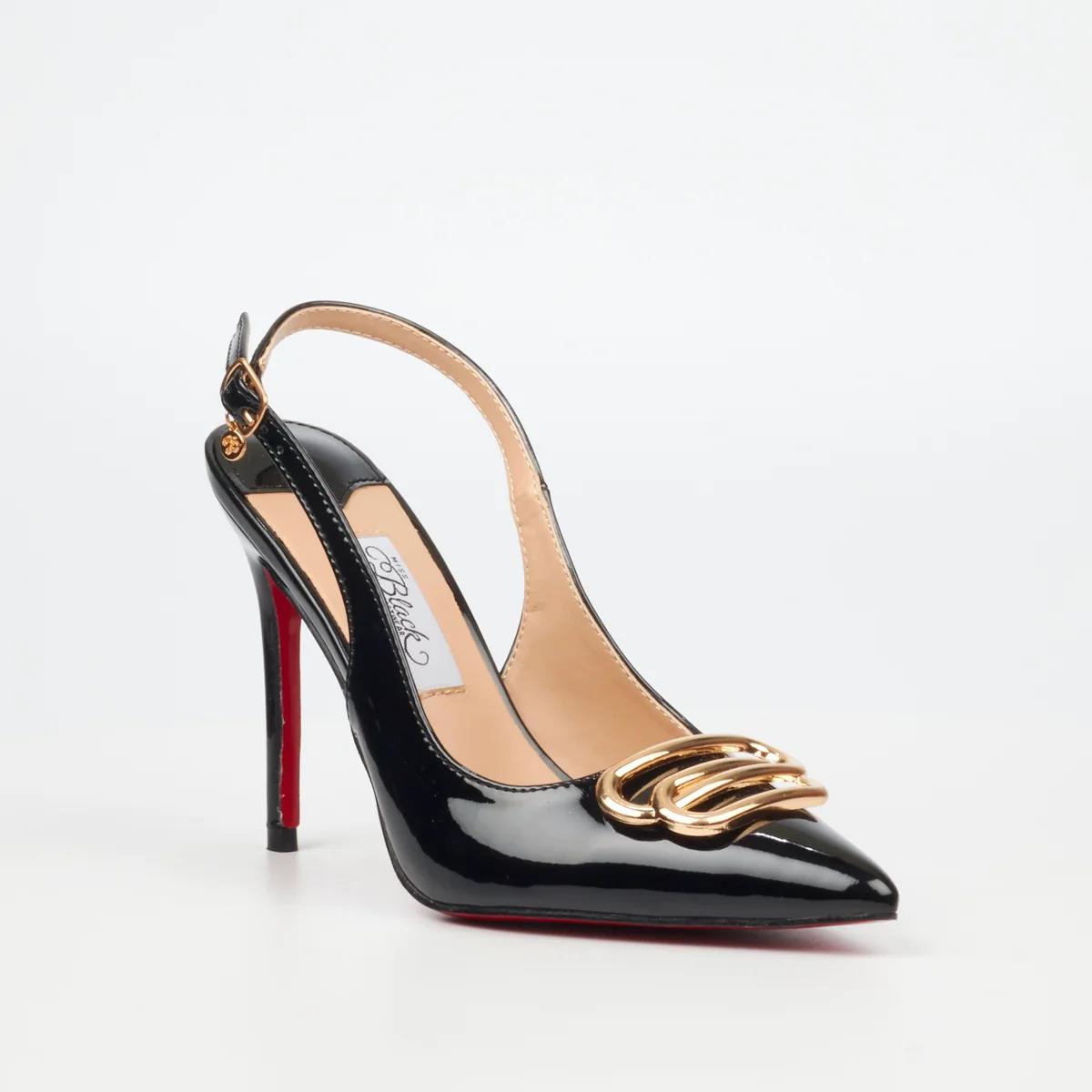 Miss Black Lola 57 Black Patent Ladies Slingback Heel