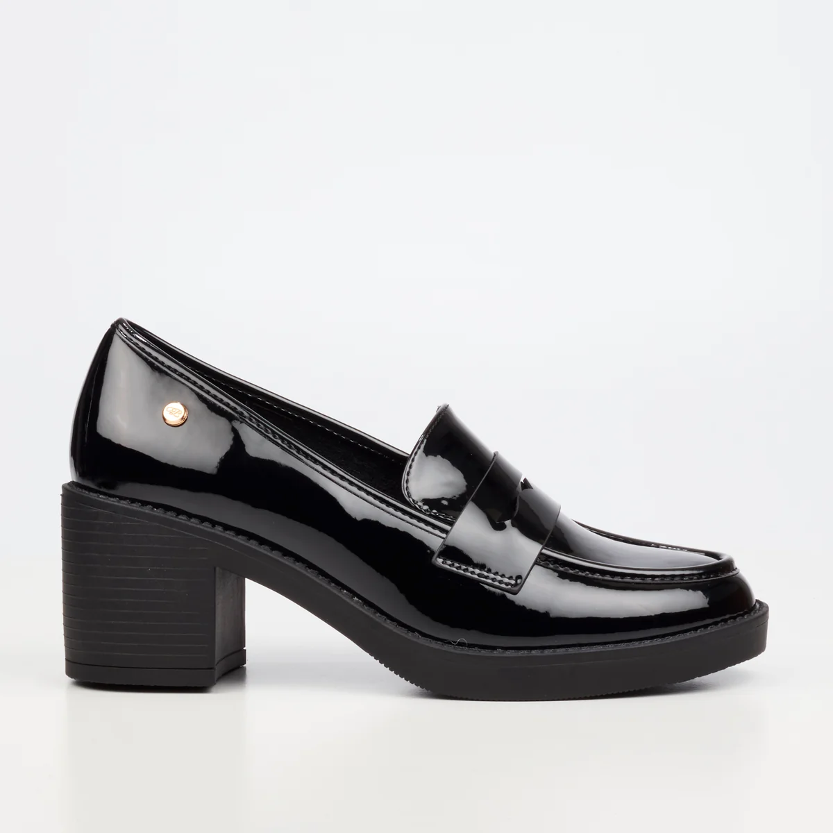 Miss Black Crave 11 Black Patent Ladies Block Heel - Image 2